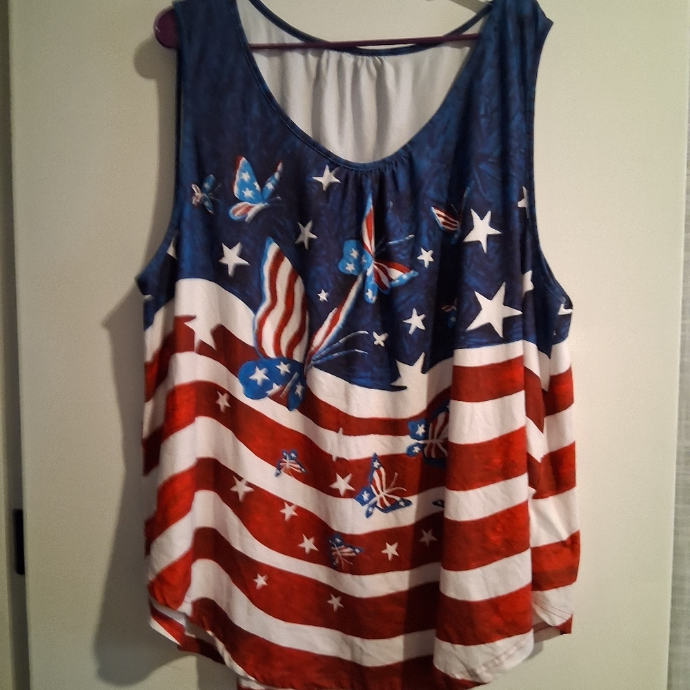 Source Unknown Red, White & Blue Patriotic Butterfly Flag Tank Top